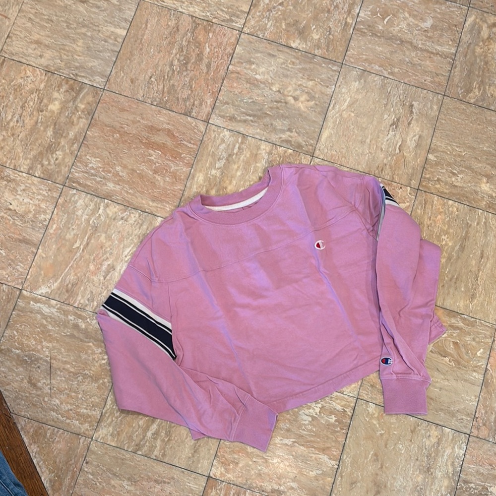 Champion Pink Sweatshirt with Logo and Stripe Detail